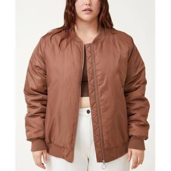 Trendy Plus Size the Bomber Jacket - Rich Taupe, Taupe - Picture 1 of 3